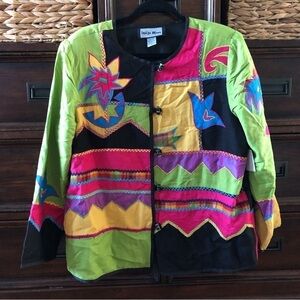 Vintage Indigo Moon Art to Wear cotton blend toggle embroidered jacket in size M